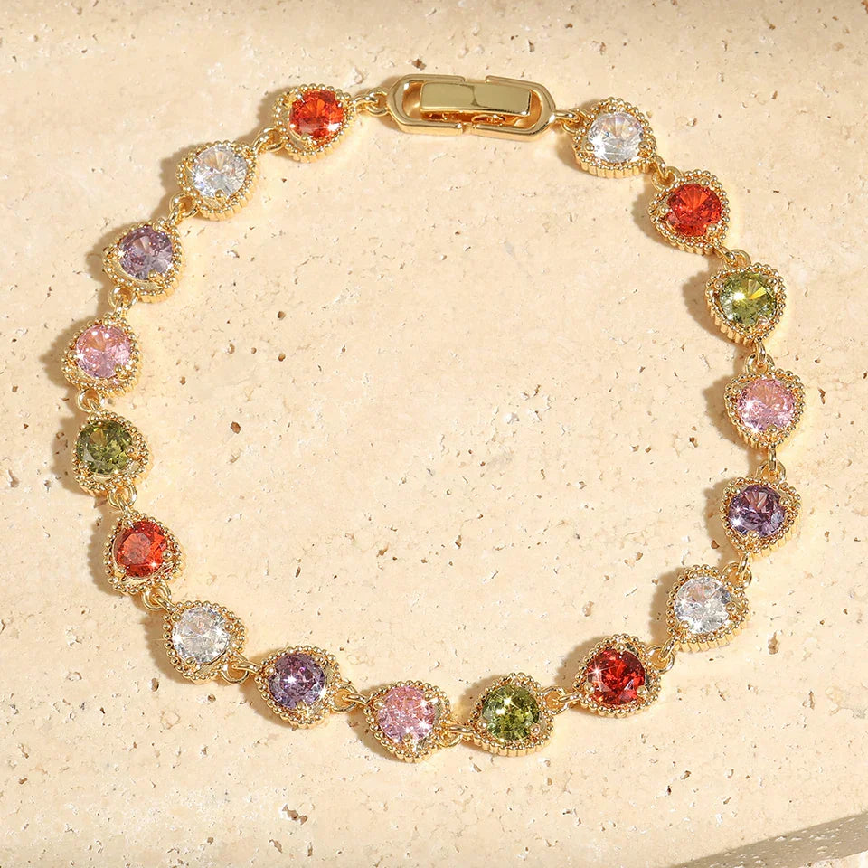 Vintage Gold Love Heart Rainbow Bracelet-Lydieannejewelry