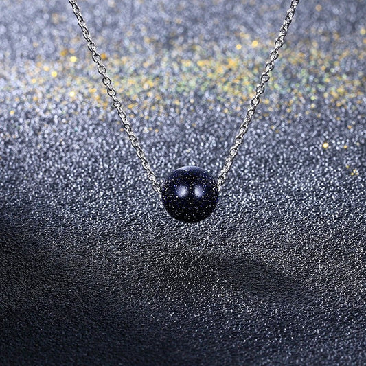 Silver Blue Sandstone Pendant Necklace-Lydieannejewelry