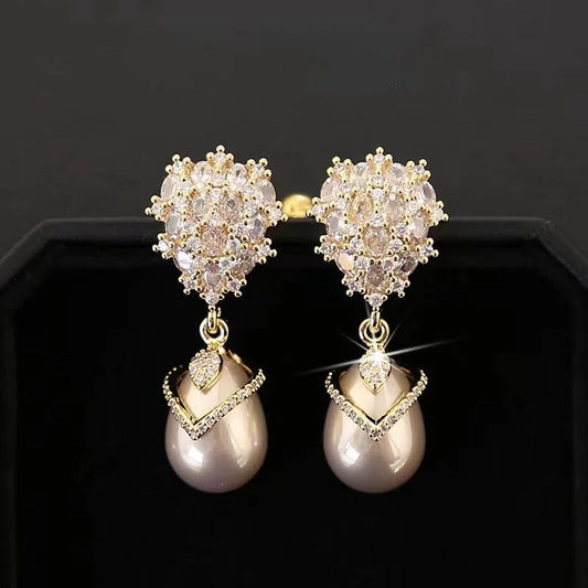 Vintage Pearl Teardrop Gold Earrings-Lydieannejewelry