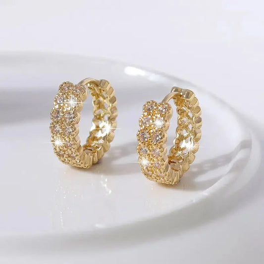 Vintage Gold Double Row Inlay Hoop Earrings-Lydieannejewelry