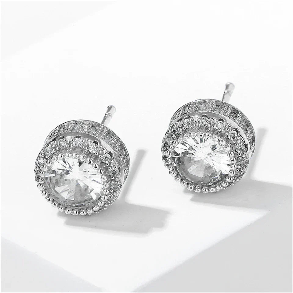 Vintage Silver Crystal Stud Earrings-Lydieannejewelry