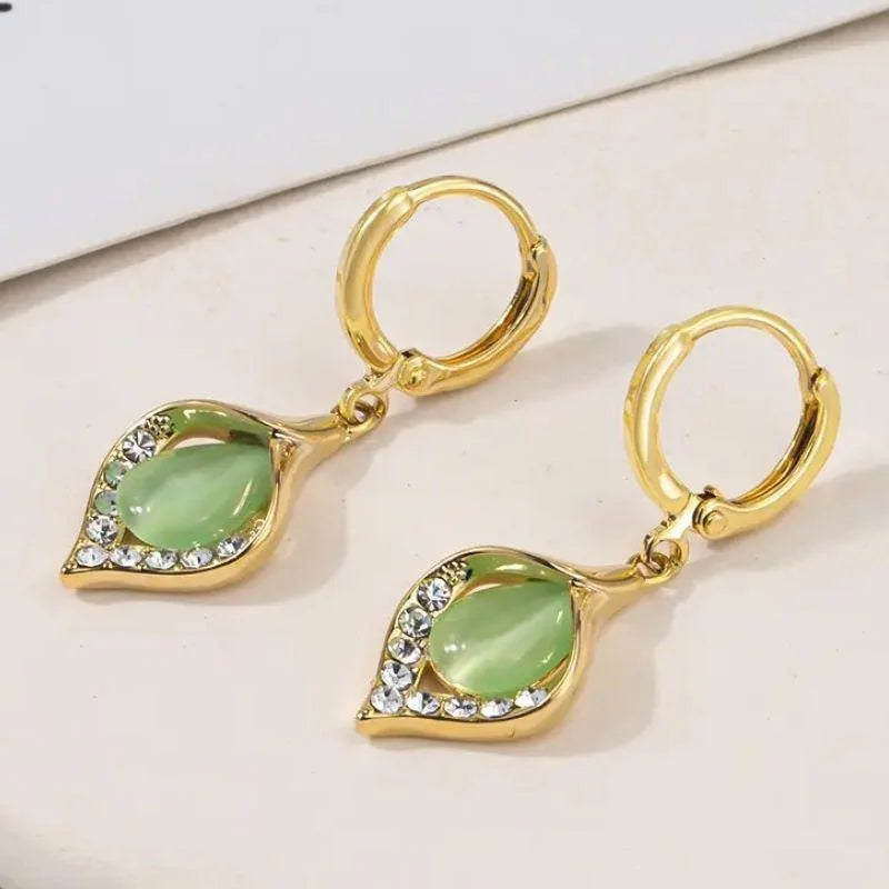 Vintage Green Tulip Petal Dangle Earrings-Lydieannejewelry