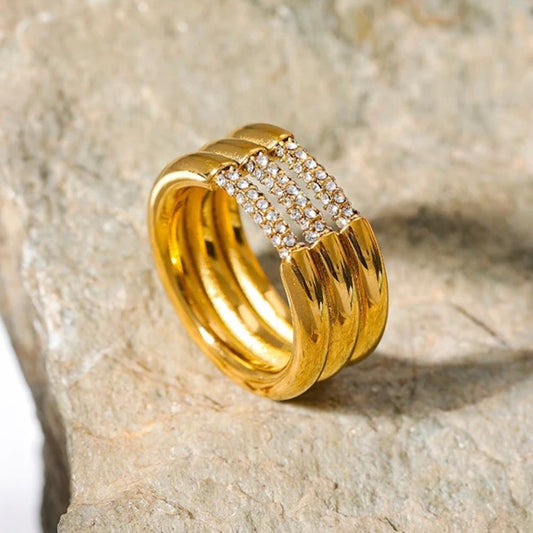 Vintage Triple Row Gold Ring-Lydieannejewelry