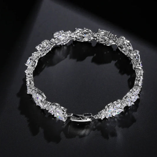 Vintage Sparkling Silver Chain Bracelet-Lydieannejewelry