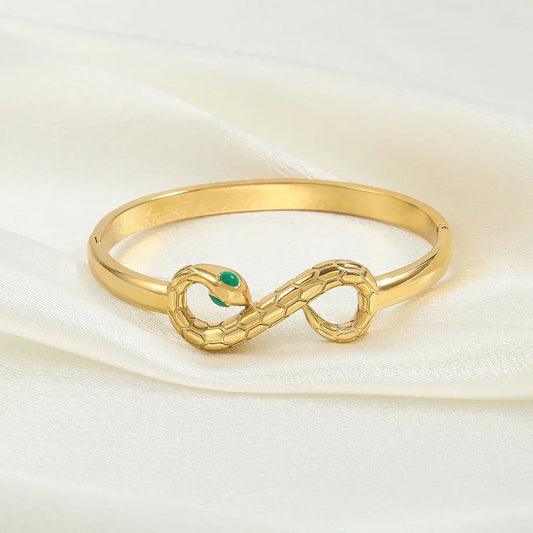 Gold Serpent Infinity Bangle Bracelet-Lydieannejewelry