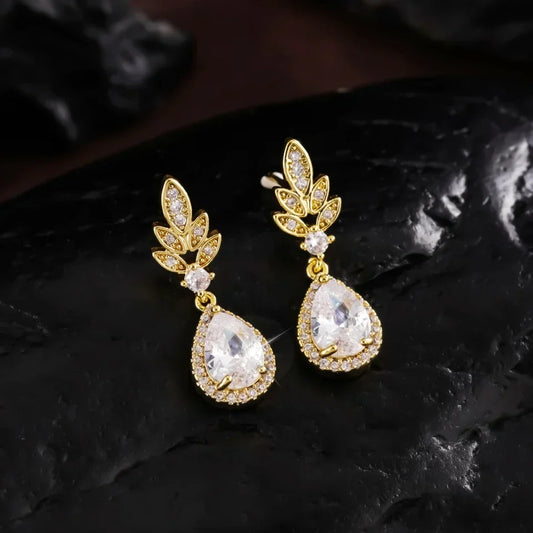 Gold Vintage Crystal Drop Earrings-Lydieannejewelry