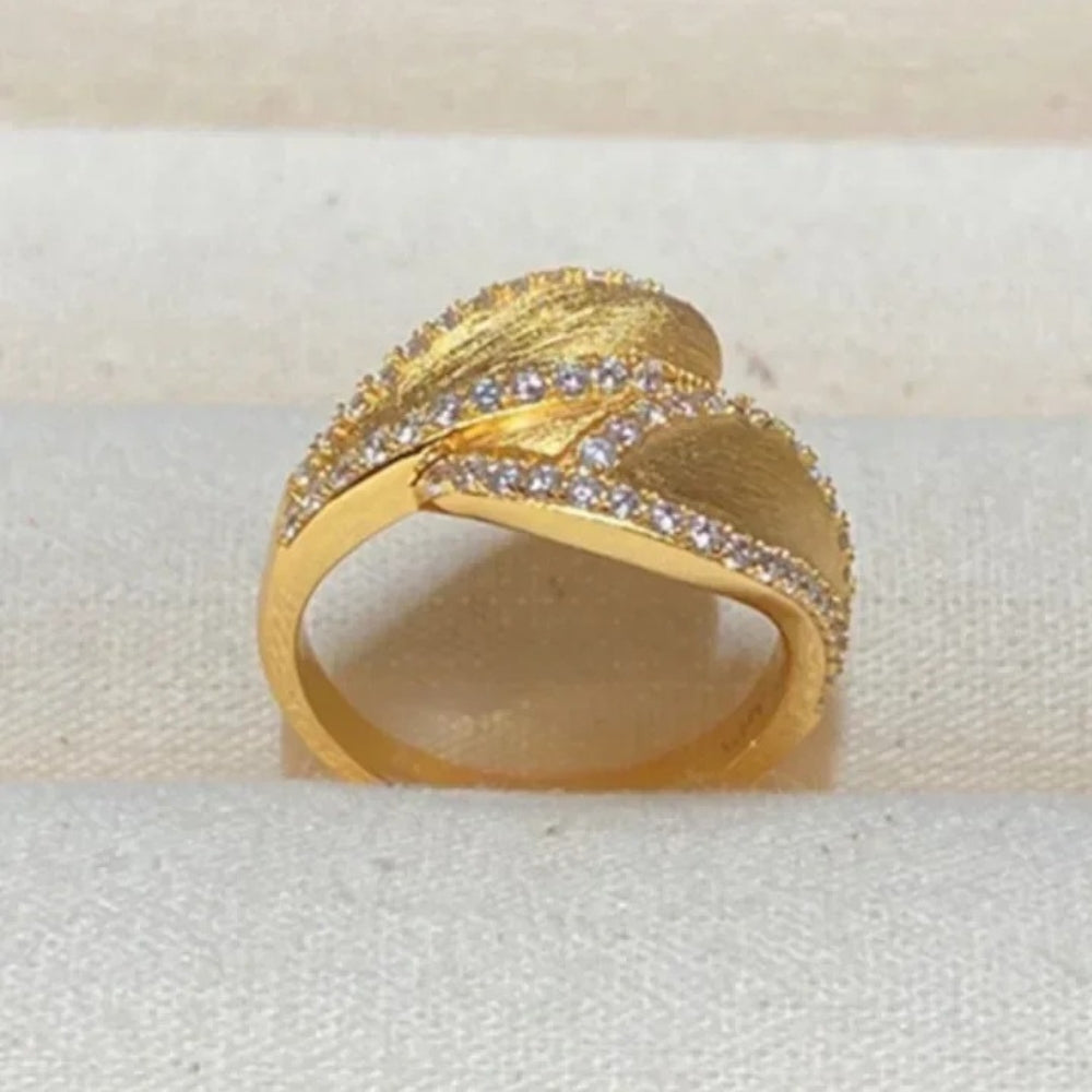 Classic Gold & Crystal Leaf Adjustable Ring-Lydieannejewelry