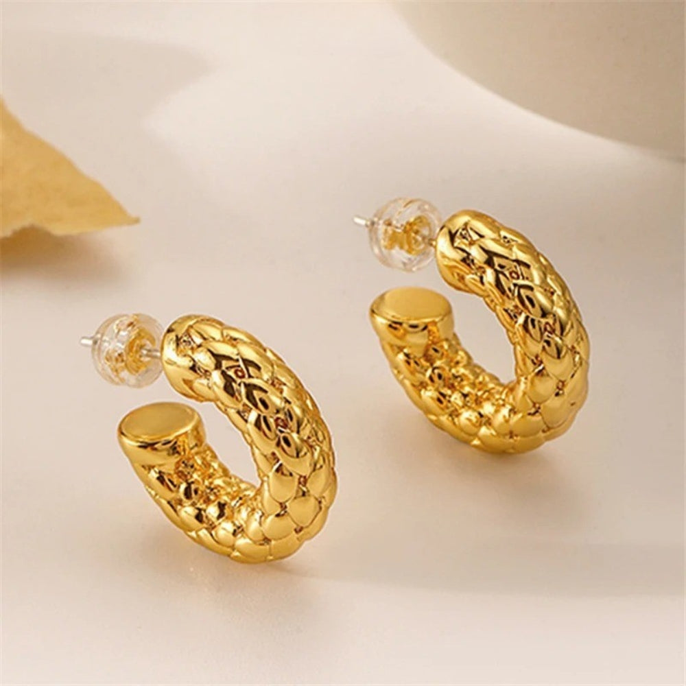 Gold Braided Timeless Look Hoop Earrings-Lydieannejewelry