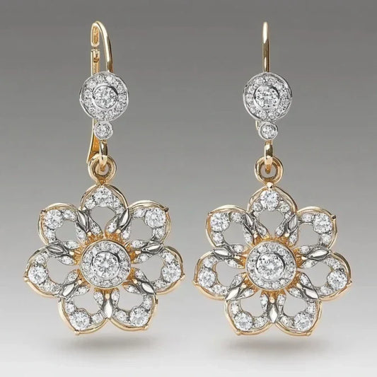 Vintage Crystal Flower Mandala Earrings-Lydieannejewelry