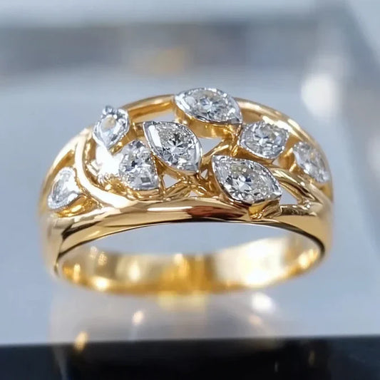 Vintage Leaf Zirconia Golden Ring